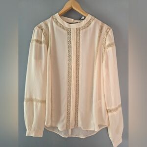 Elegant Cream Lace Trim Blouse
